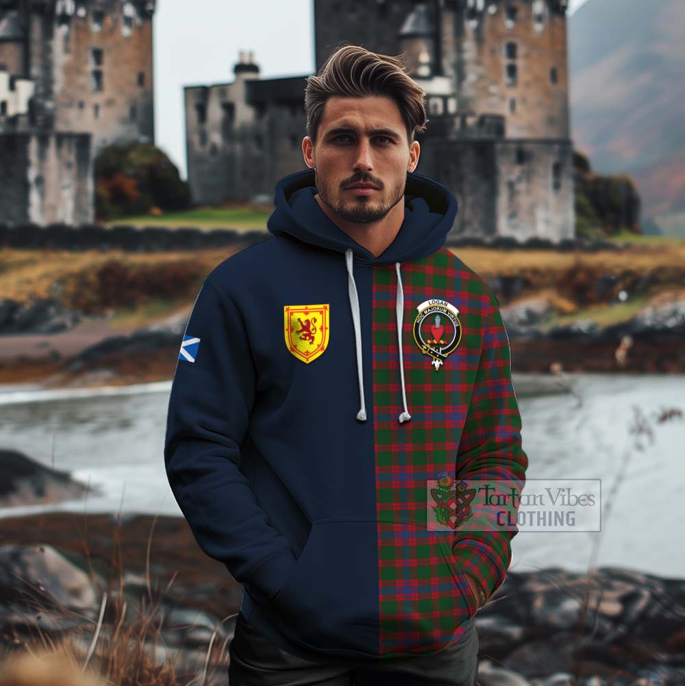 Tartan Vibes Clothing Logan Tartan Cotton Hoodie Alba with Scottish Lion Royal Arm Half Style