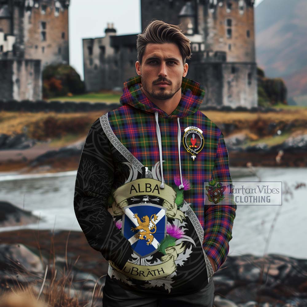 Tartan Vibes Clothing Logan Tartan Family Crest Cotton Hoodie Lion Rampant Royal Thistle Shield Celtic Inspired