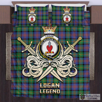 Logan Ancient Tartan Bedding Set with Clan Crest and the Golden Sword of Courageous Legacy