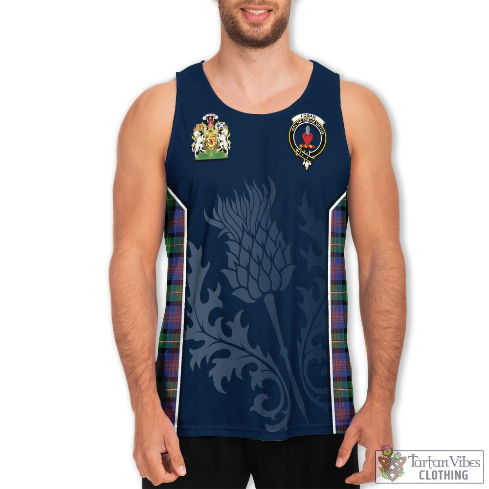 Tartan Vibes Clothing Logan Ancient Tartan Men's Tanks Top with Family Crest and Scottish Thistle Vibes Sport Style