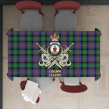 Logan Ancient Tartan Tablecloth with Clan Crest and the Golden Sword of Courageous Legacy