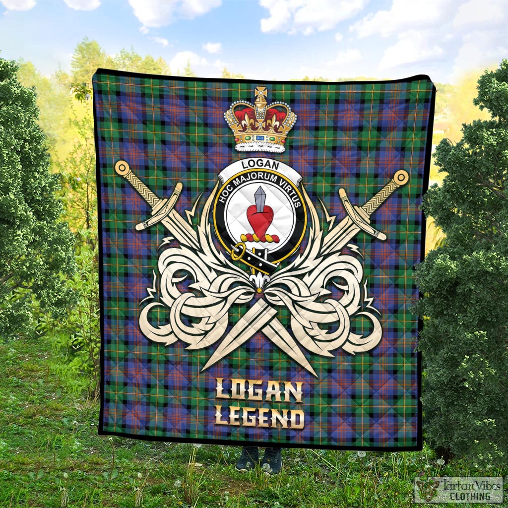 Tartan Vibes Clothing Logan Ancient Tartan Quilt with Clan Crest and the Golden Sword of Courageous Legacy