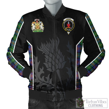 Logan Ancient Tartan Bomber Jacket with Family Crest and Scottish Thistle Vibes Sport Style