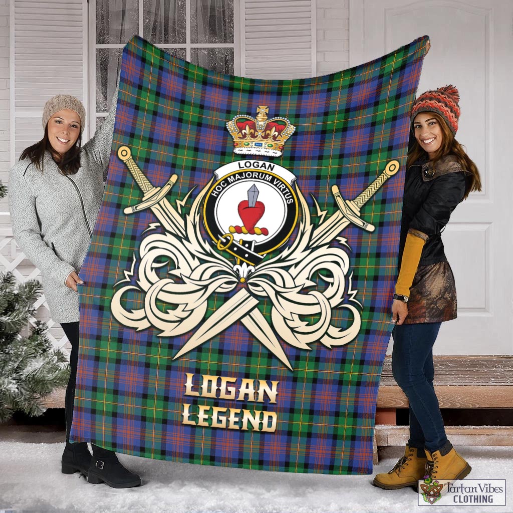 Tartan Vibes Clothing Logan Ancient Tartan Blanket with Clan Crest and the Golden Sword of Courageous Legacy