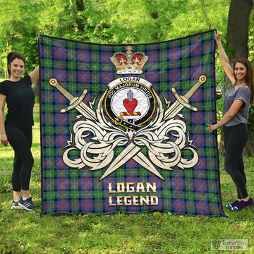 Logan Ancient Tartan Quilt with Clan Crest and the Golden Sword of Courageous Legacy