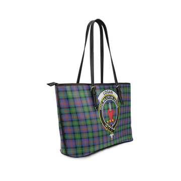 Logan Ancient Tartan Leather Tote Bag with Family Crest