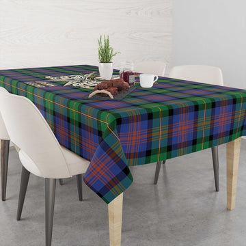 Logan Ancient Tartan Tablecloth with Clan Crest and the Golden Sword of Courageous Legacy