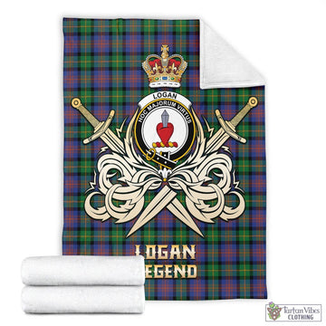 Logan Ancient Tartan Blanket with Clan Crest and the Golden Sword of Courageous Legacy