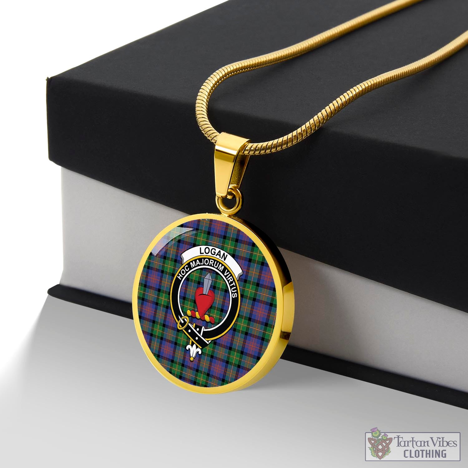 Tartan Vibes Clothing Logan Ancient Tartan Circle Necklace with Family Crest