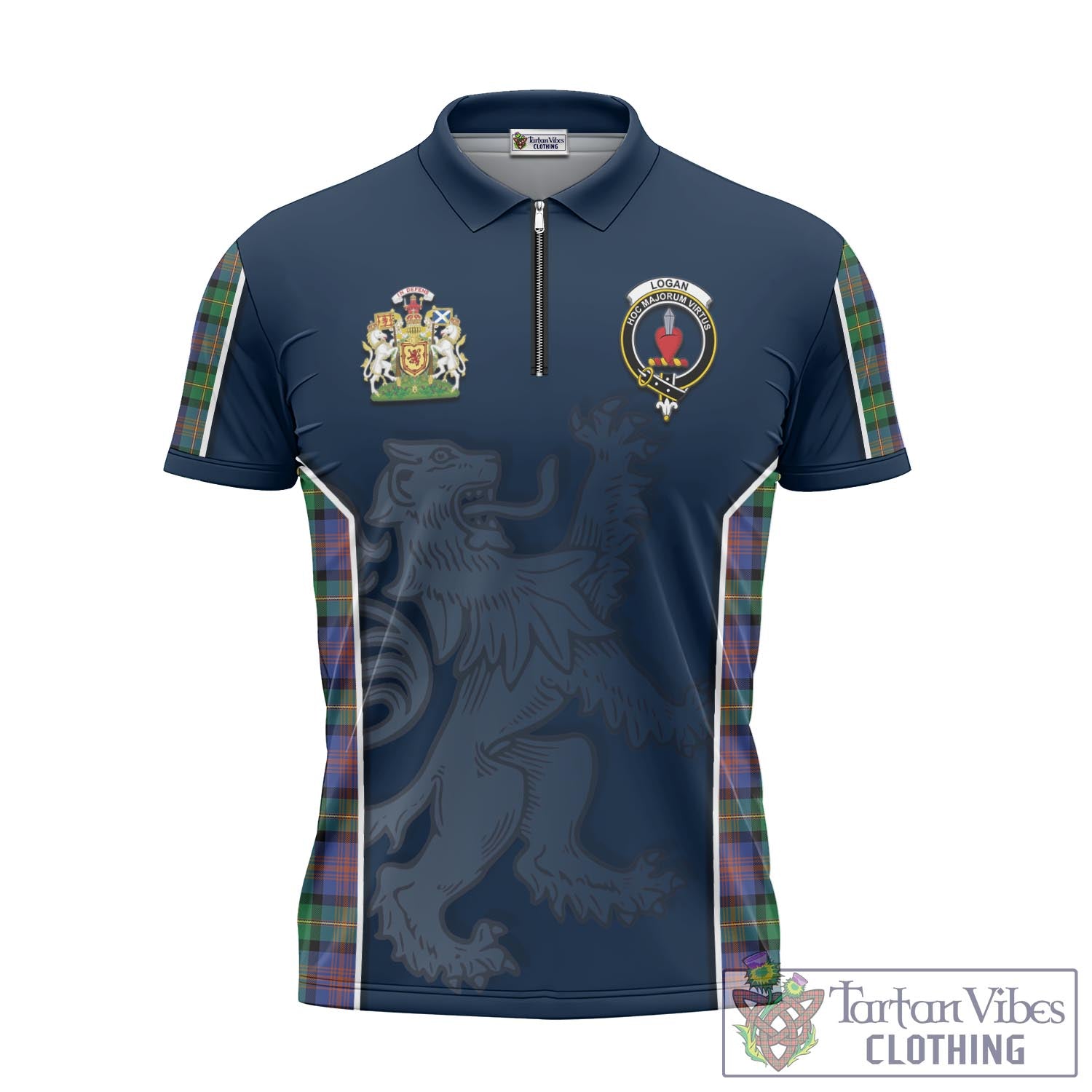 Tartan Vibes Clothing Logan Ancient Tartan Zipper Polo Shirt with Family Crest and Lion Rampant Vibes Sport Style