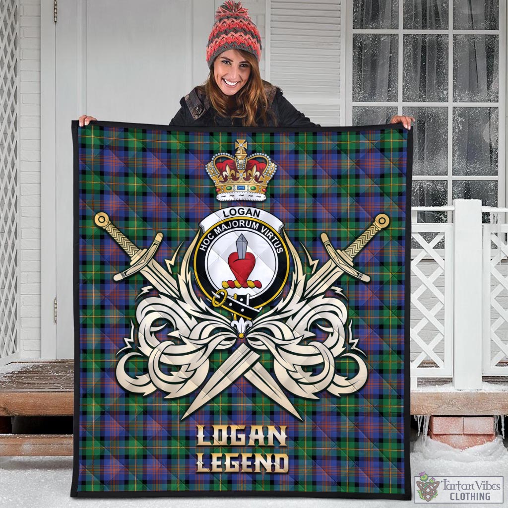 Tartan Vibes Clothing Logan Ancient Tartan Quilt with Clan Crest and the Golden Sword of Courageous Legacy