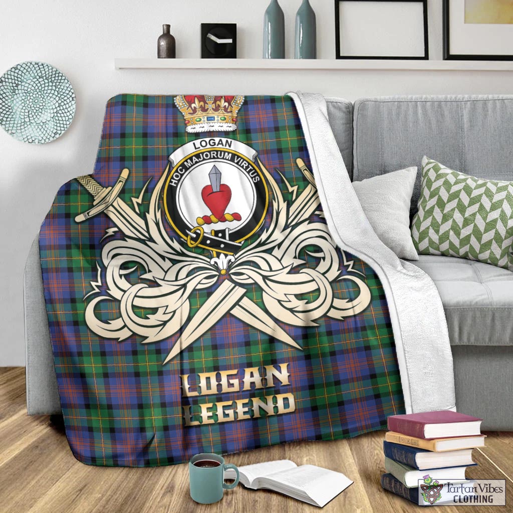 Tartan Vibes Clothing Logan Ancient Tartan Blanket with Clan Crest and the Golden Sword of Courageous Legacy