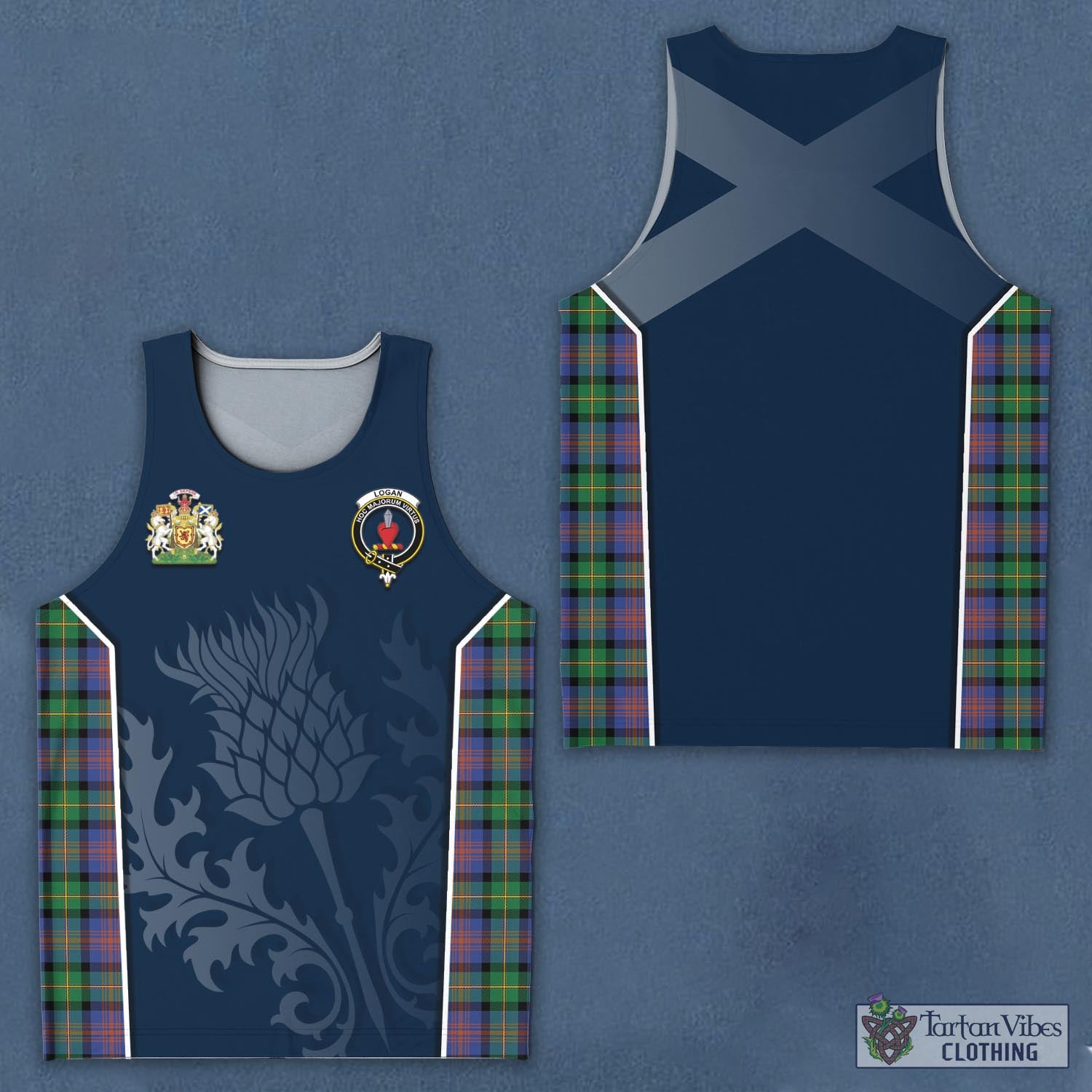 Tartan Vibes Clothing Logan Ancient Tartan Men's Tanks Top with Family Crest and Scottish Thistle Vibes Sport Style