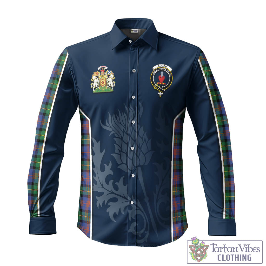 Tartan Vibes Clothing Logan Ancient Tartan Long Sleeve Button Up Shirt with Family Crest and Scottish Thistle Vibes Sport Style