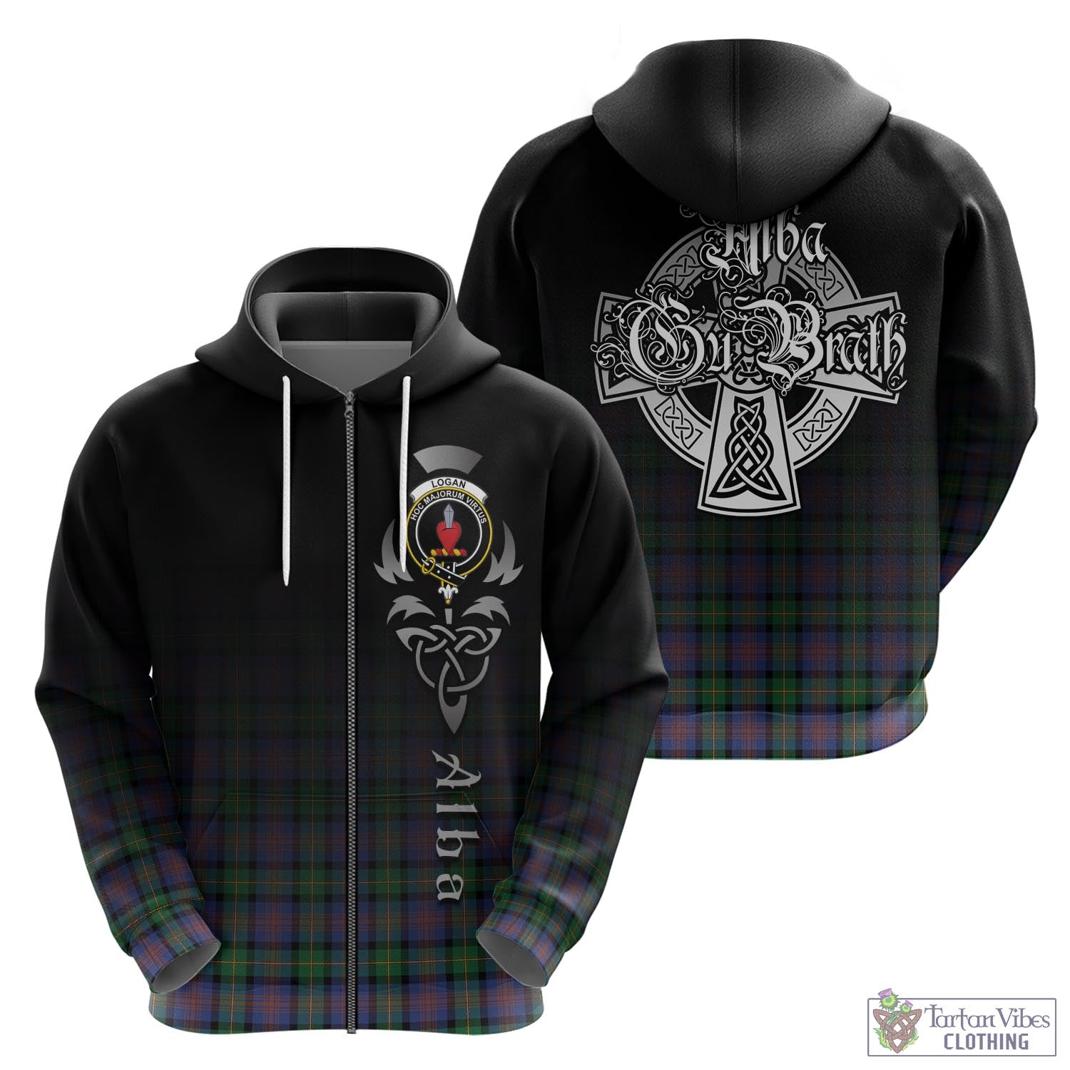 Tartan Vibes Clothing Logan Ancient Tartan Hoodie Featuring Alba Gu Brath Family Crest Celtic Inspired