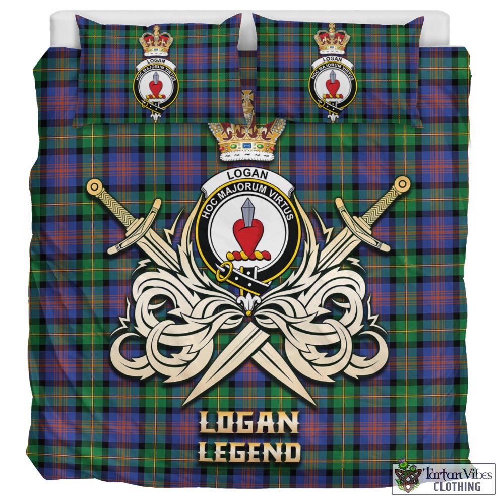 Tartan Vibes Clothing Logan Ancient Tartan Bedding Set with Clan Crest and the Golden Sword of Courageous Legacy