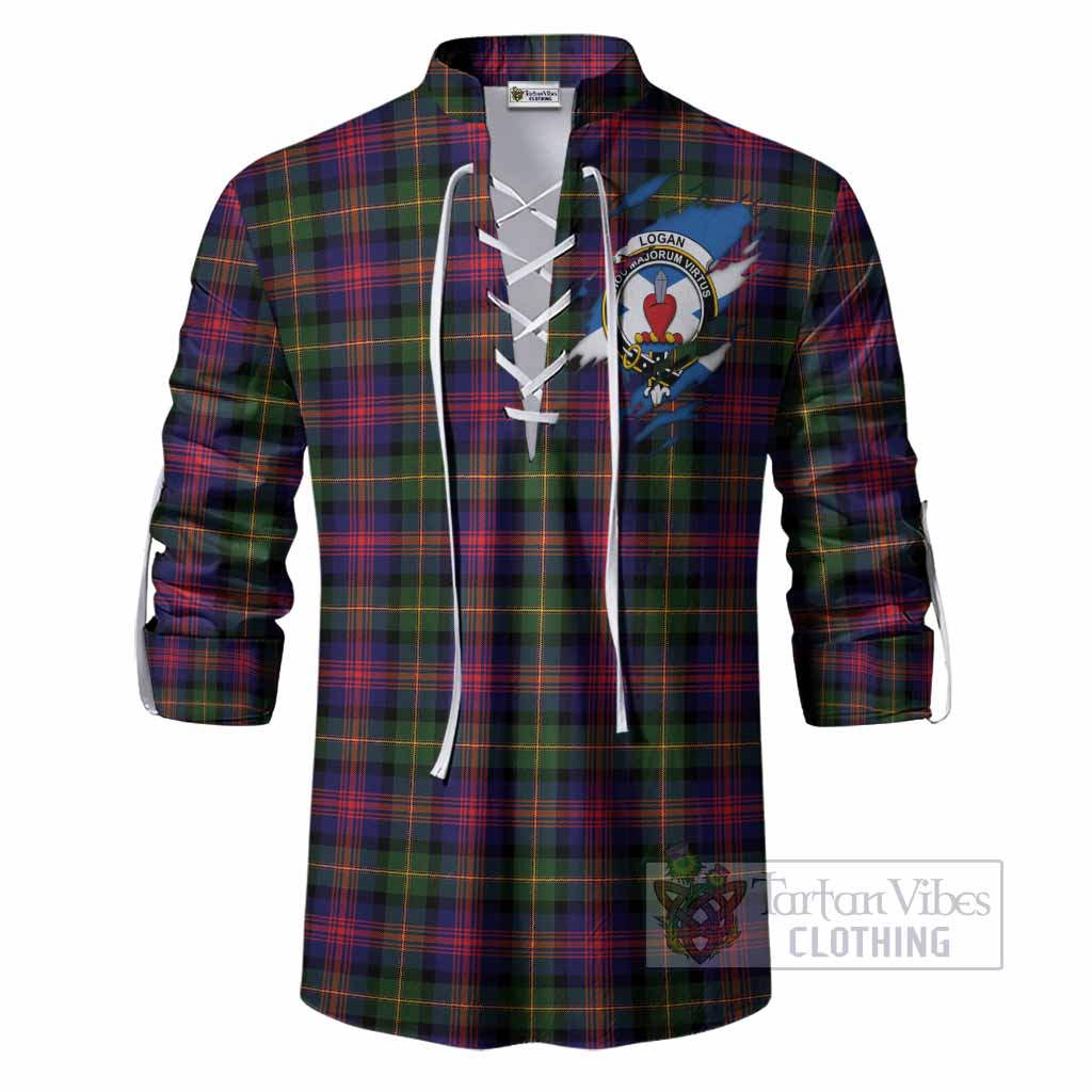 Logan Clan Crest In Me Tartan Ghillie Shirt Scotland Flag Style