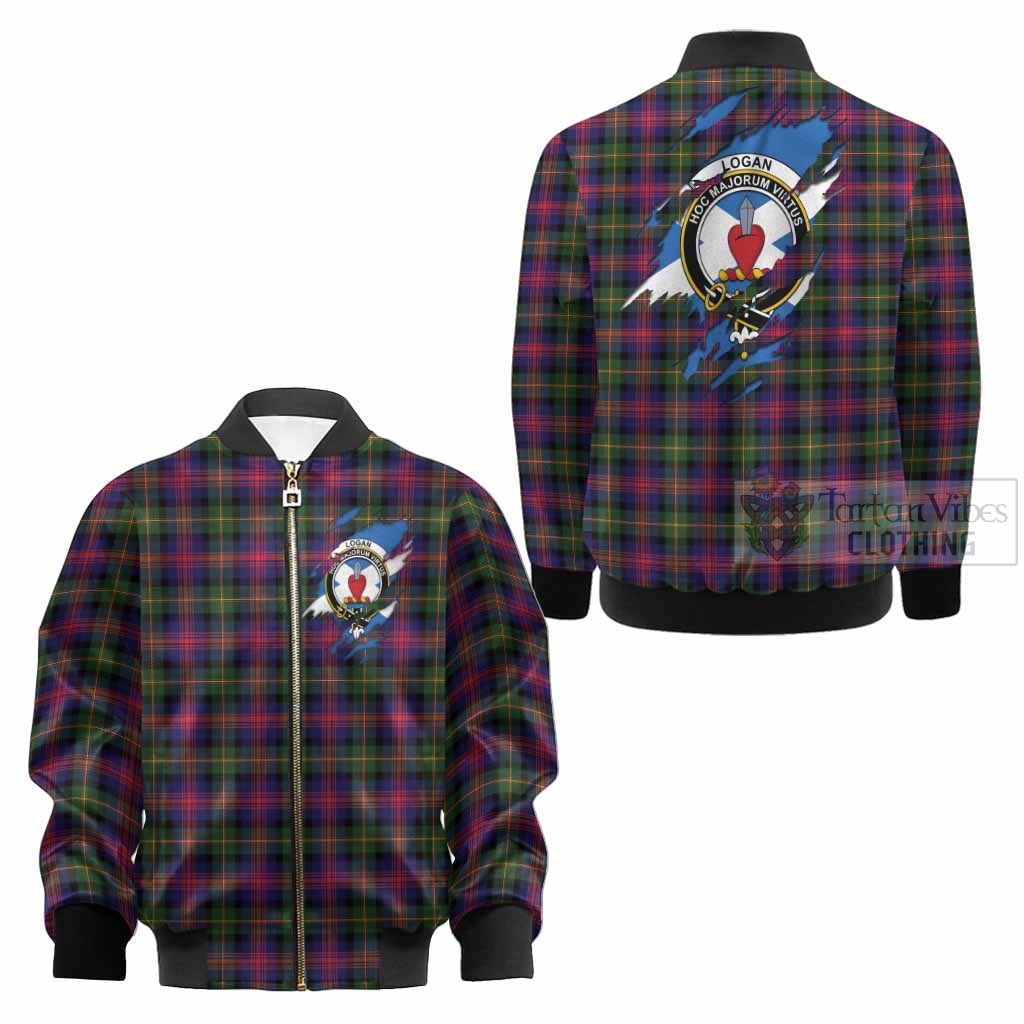 Logan Clan Crest In Me Tartan Kid Bomber Jacket Scotland Flag Style