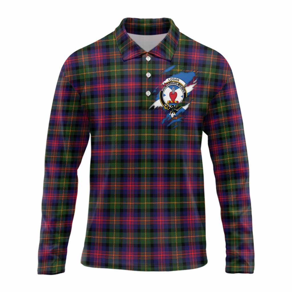 Logan Clan Crest In Me Tartan Long Sleeve Polo Shirt Scotland Flag Style