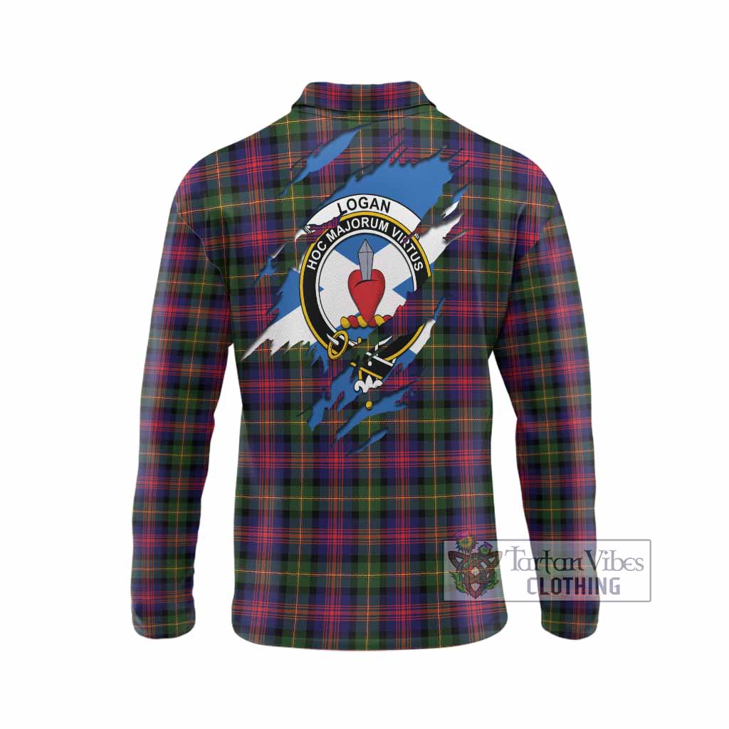 Logan Clan Crest In Me Tartan Long Sleeve Polo Shirt Scotland Flag Style