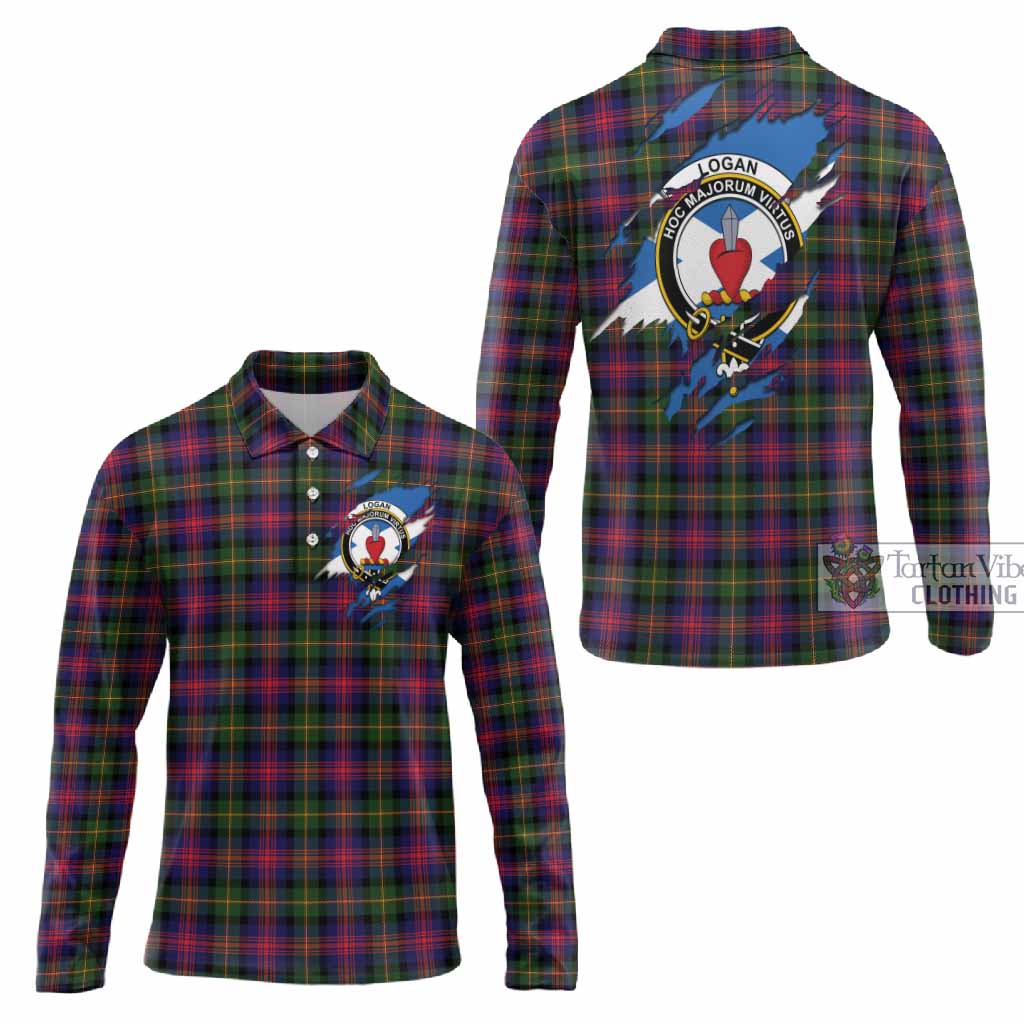 Logan Clan Crest In Me Tartan Long Sleeve Polo Shirt Scotland Flag Style