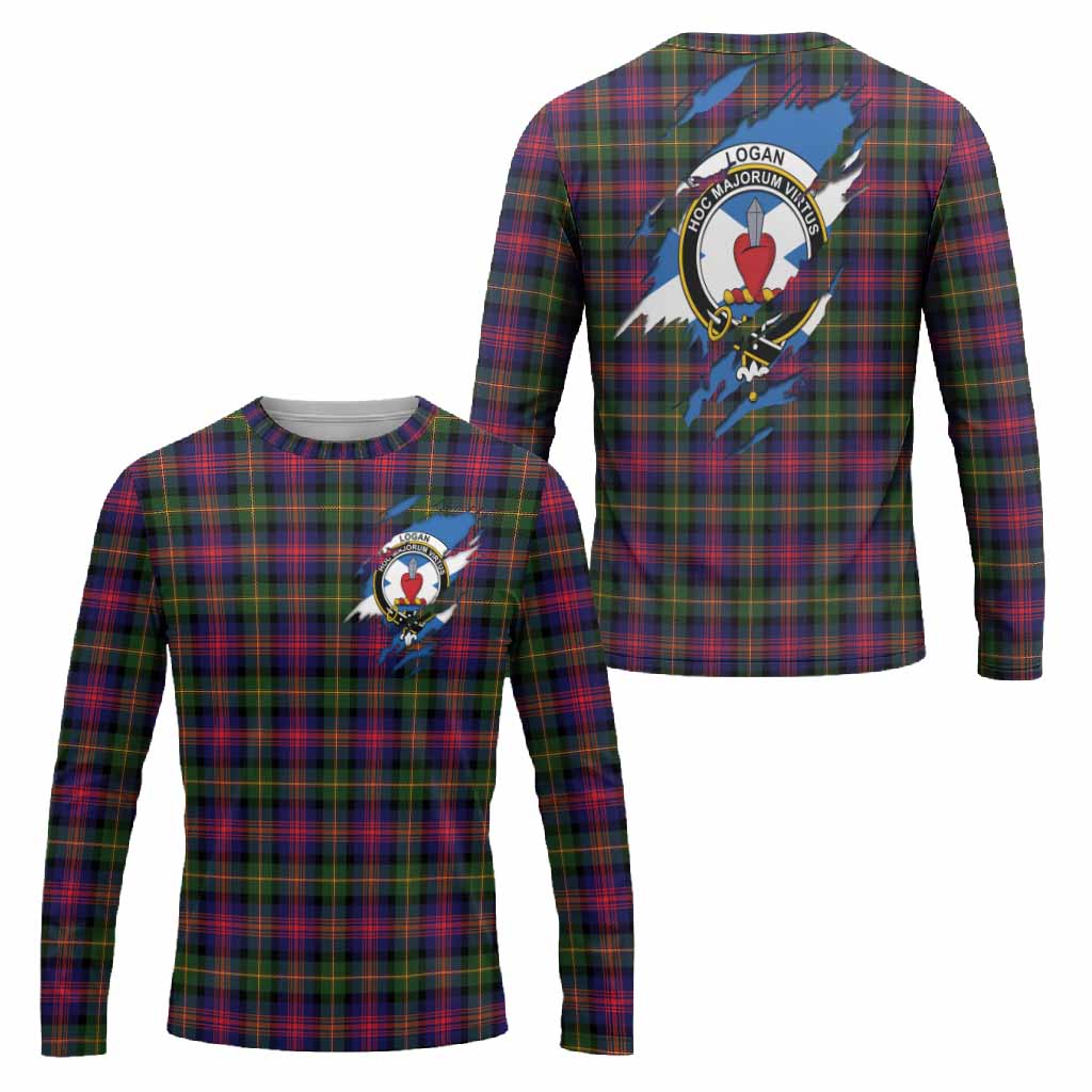 Logan Clan Crest In Me Tartan Long Sleeve T-Shirt Scotland Flag Style