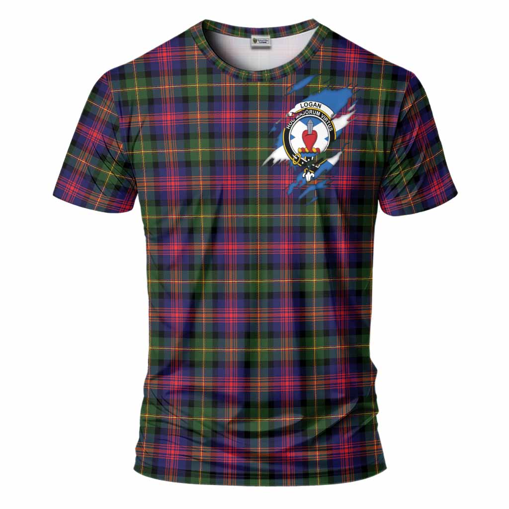 Logan Clan Crest In Me Tartan T-Shirt Scotland Flag Style