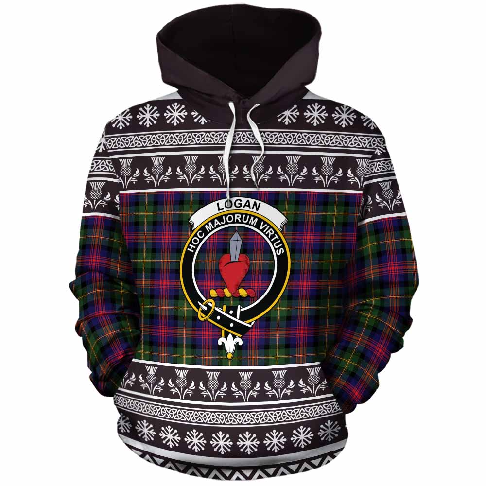 Logan Clan Tartan Christmas Cotton Hoodie with Family Crest - Tartan Vibes Clothing