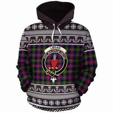 Logan Clan Tartan Christmas Cotton Hoodie with Family Crest