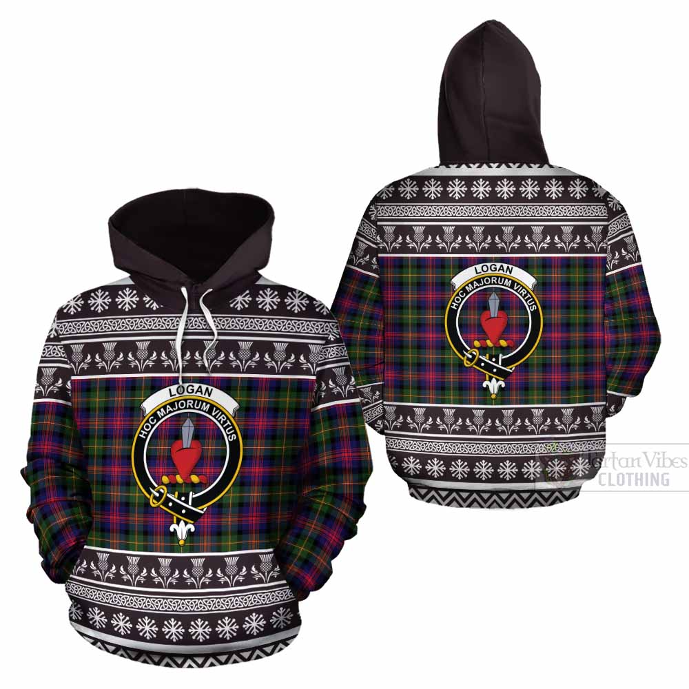 Logan Clan Tartan Christmas Cotton Hoodie with Family Crest - Tartan Vibes Clothing