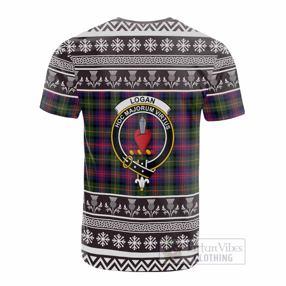 Logan Clan Tartan Christmas Cotton T-shirt with Family Crest - Tartan Vibes Clothing