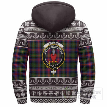 Logan Clan Tartan Christmas Fleece Hoodie with Family Crest
