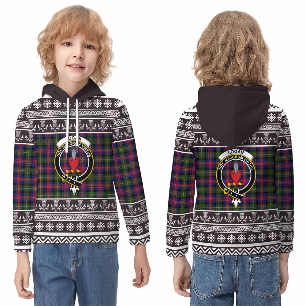 Logan Clan Tartan Christmas Kid Hoodie with Family Crest - Tartan Vibes Clothing