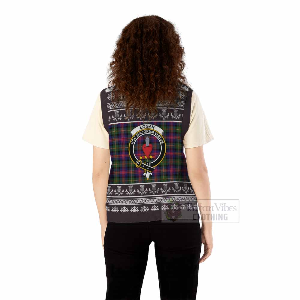 Logan Clan Tartan Christmas Knitted V-Neck Vest with Family Crest - Tartan Vibes Clothing