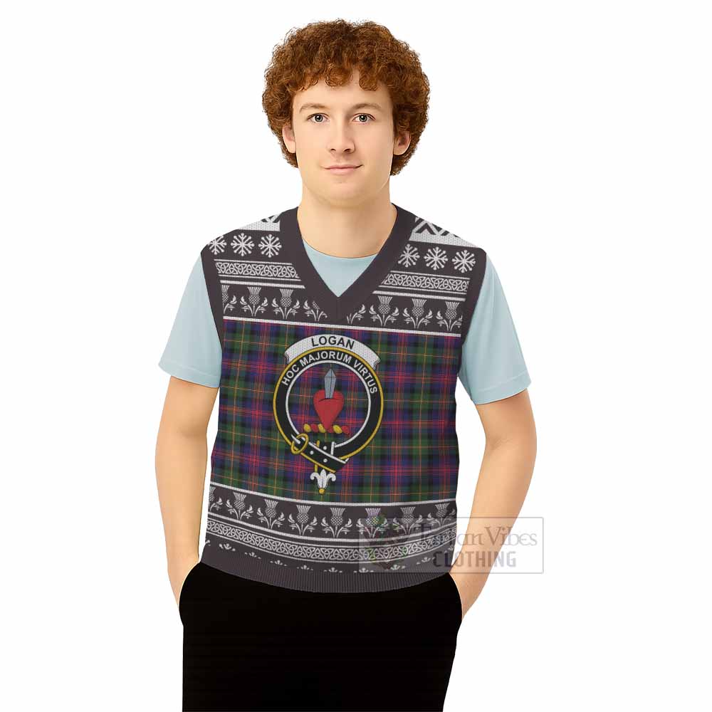 Logan Clan Tartan Christmas Knitted V-Neck Vest with Family Crest - Tartan Vibes Clothing