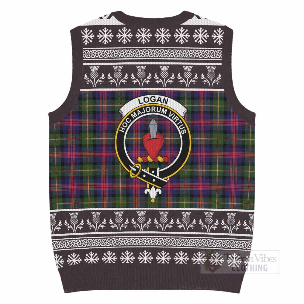 Logan Clan Tartan Christmas Knitted V-Neck Vest with Family Crest - Tartan Vibes Clothing