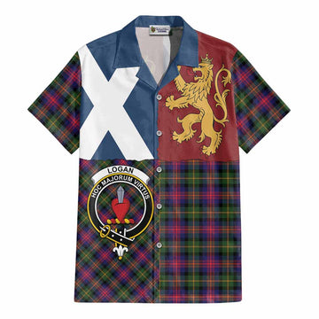 Logan Crest Tartan Cotton Hawaiian Shirt with Lion Rampant Saltire Style