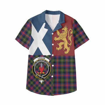 Logan Crest Tartan Kid Hawaiian Shirt with Lion Rampant Saltire Style - Tartan Vibes Clothing
