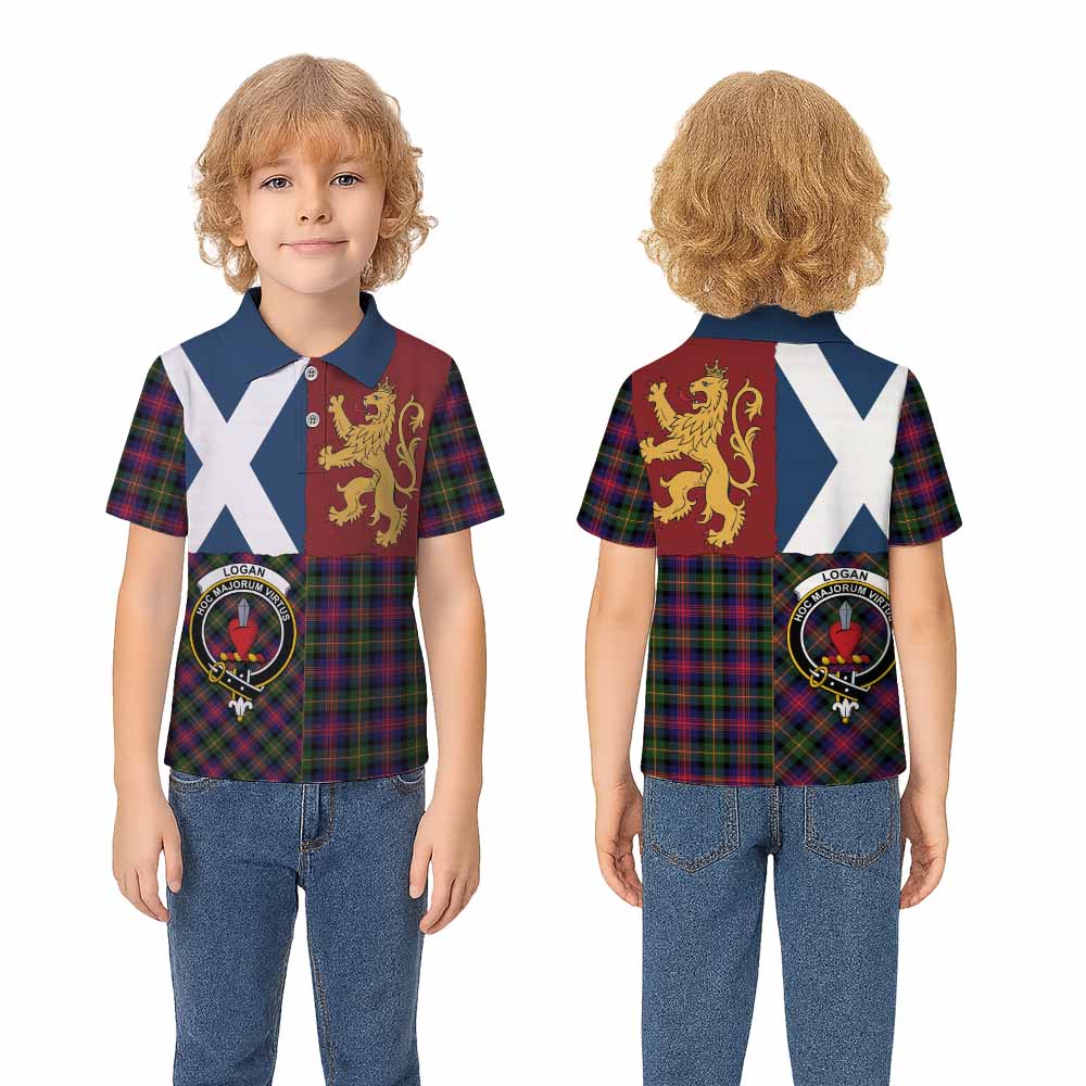 Logan Crest Tartan Kid Polo Shirt with Lion Rampant Saltire Style - Tartan Vibes Clothing