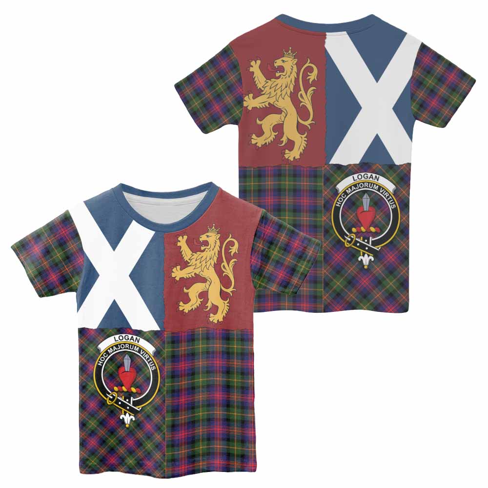 Logan Crest Tartan Kid T-shirt with Lion Rampant Saltire Style - Tartan Vibes Clothing