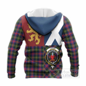 Logan Crest Tartan Knitted Hoodie with Lion Rampant Saltire Style