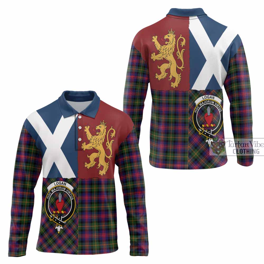 Logan Crest Tartan Long Sleeve Polo Shirt with Lion Rampant Saltire Style