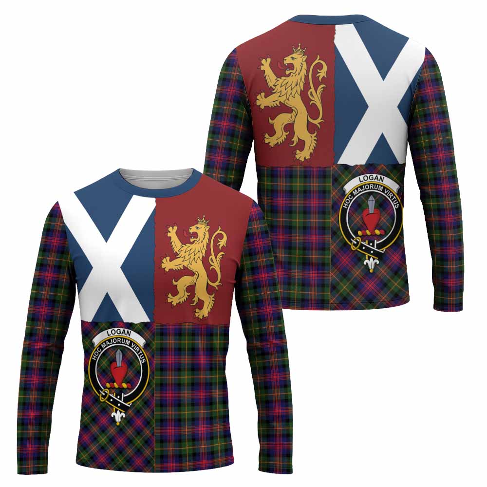 Logan Crest Tartan Long Sleeve T-Shirt with Lion Rampant Saltire Style