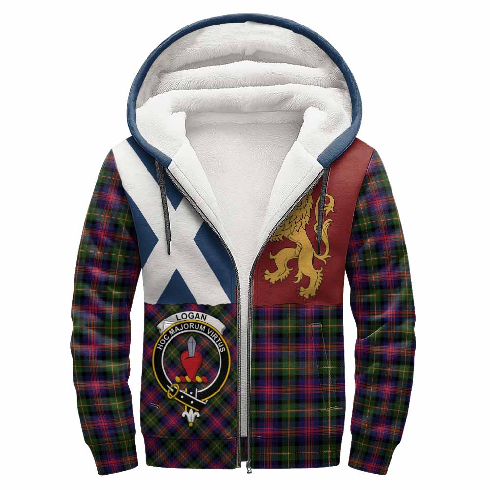 Logan Crest Tartan Sherpa Hoodie with Lion Rampant Saltire Style