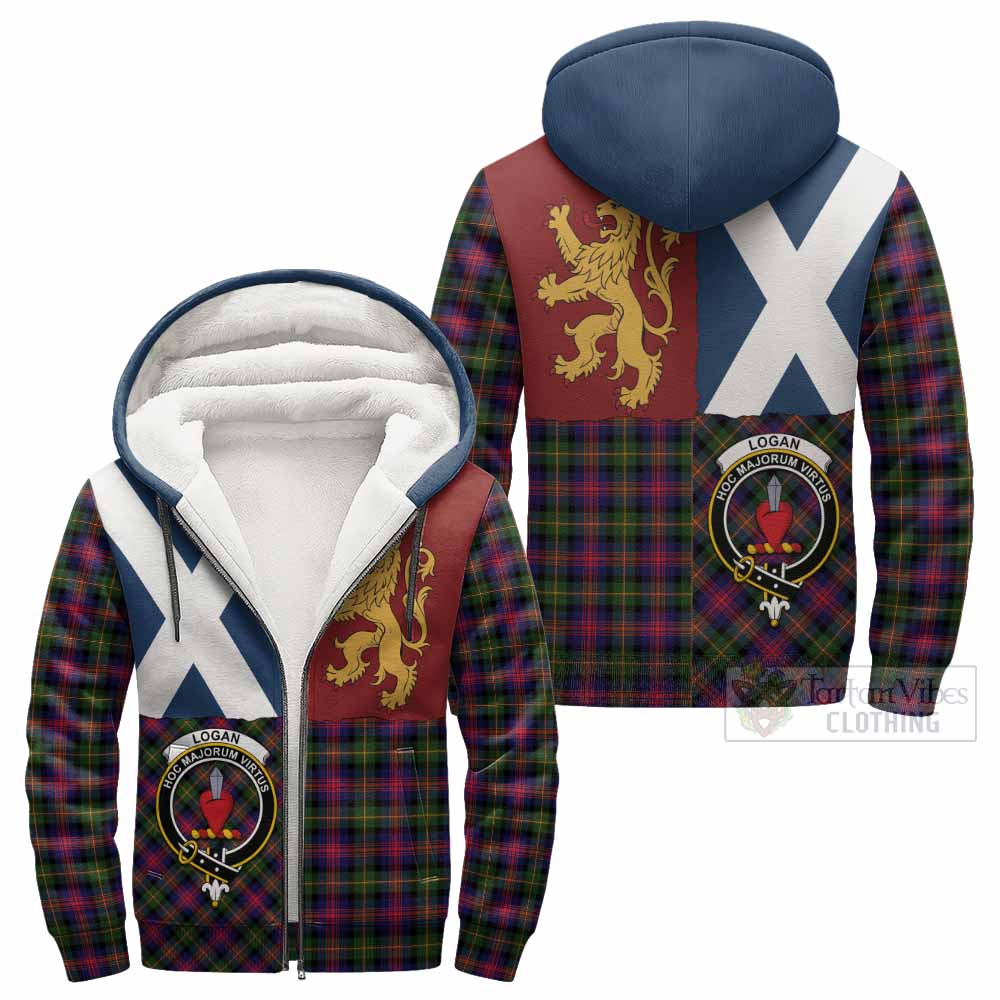 Logan Crest Tartan Sherpa Hoodie with Lion Rampant Saltire Style
