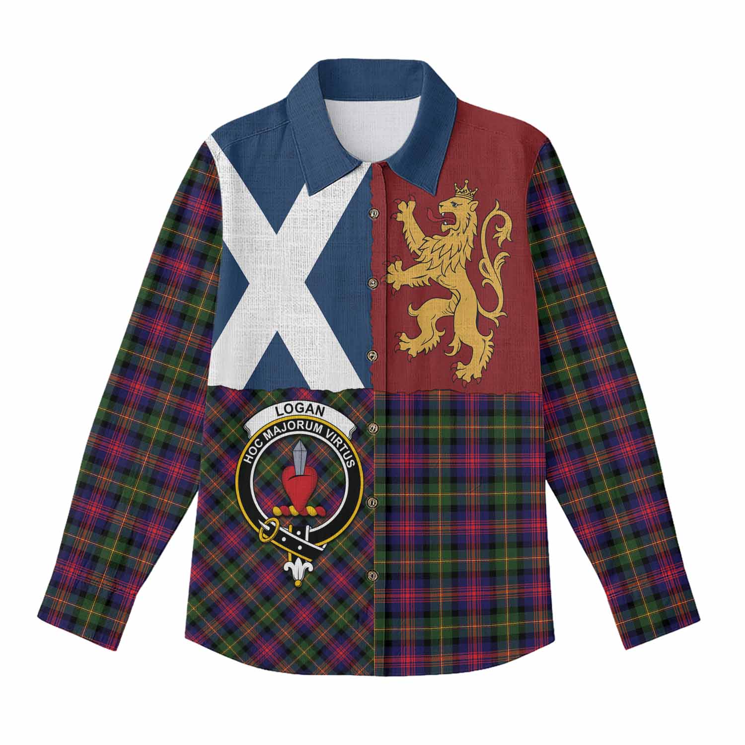 Logan Crest Tartan Women Casual Shirt with Lion Rampant Saltire Style