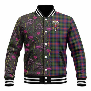 Logan Family Crest Tartan Baseball Jacket Scottish Thistle Flower Pattern Half Style