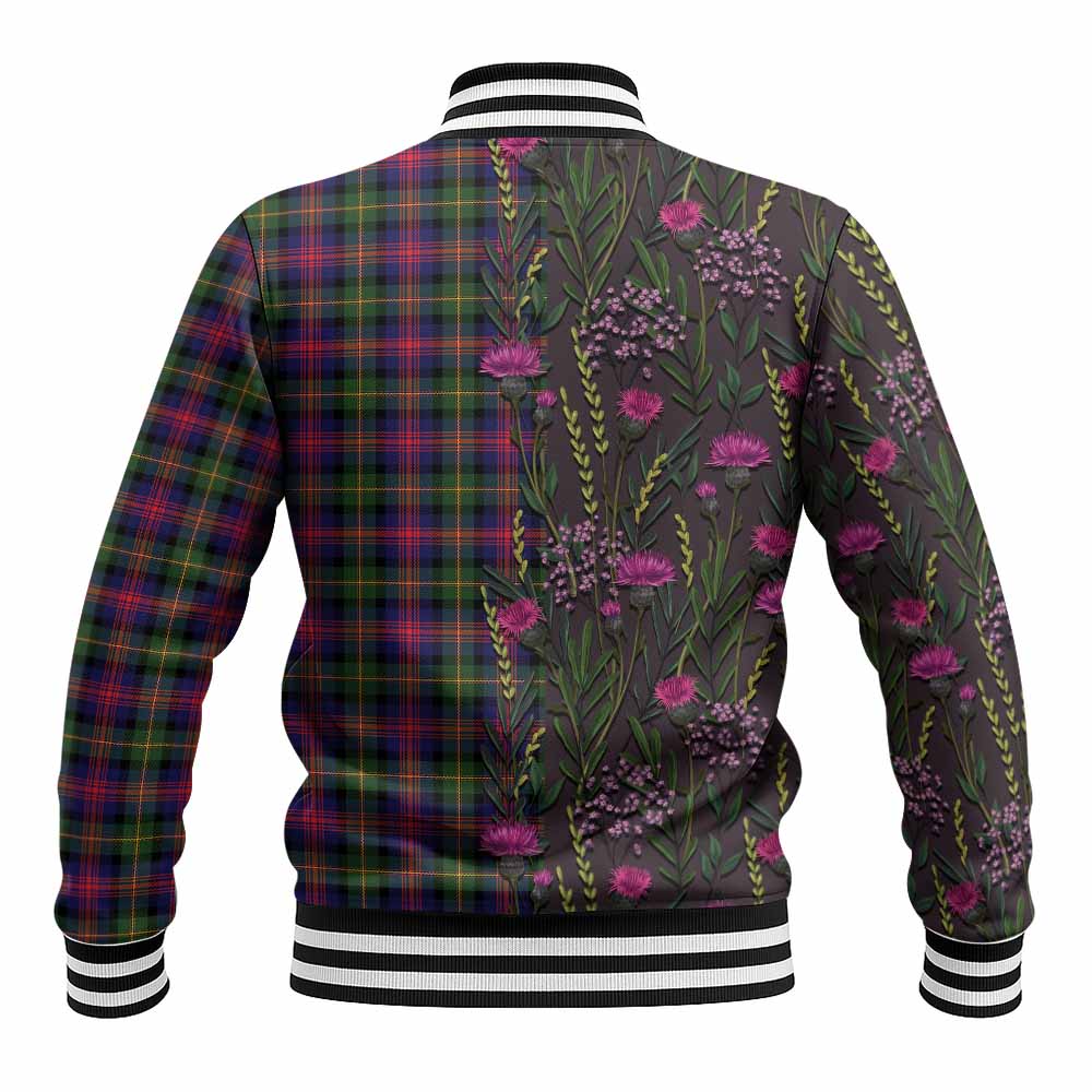 Logan Family Crest Tartan Baseball Jacket Scottish Thistle Flower Pattern Half Style - Tartan Vibes Clothing