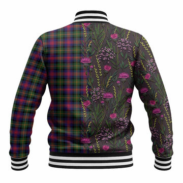 Logan Family Crest Tartan Baseball Jacket Scottish Thistle Flower Pattern Half Style
