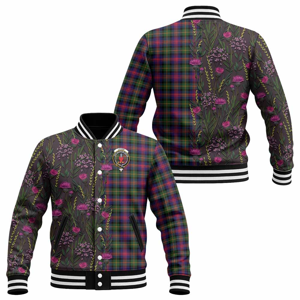 Logan Family Crest Tartan Baseball Jacket Scottish Thistle Flower Pattern Half Style - Tartan Vibes Clothing